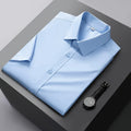 Custom Logo Business Solid Color Classical Elegant Printed Short Sleeve Bamboo Fiber Summer Formal Dress Shirt for Men