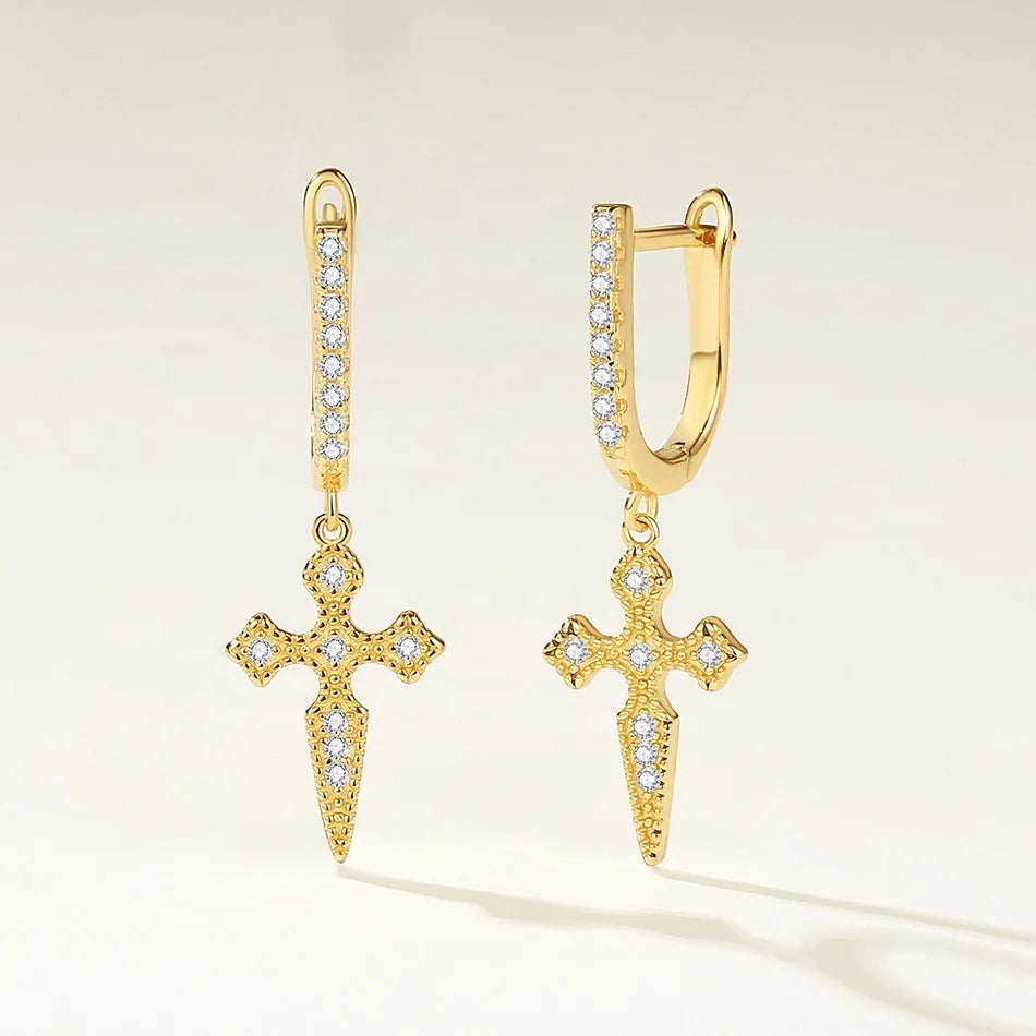 Nagosa Classic 18k Gold Vermeil 925 Sterling Silver Cubic Zirconia Cross Dangle Earrings for Women