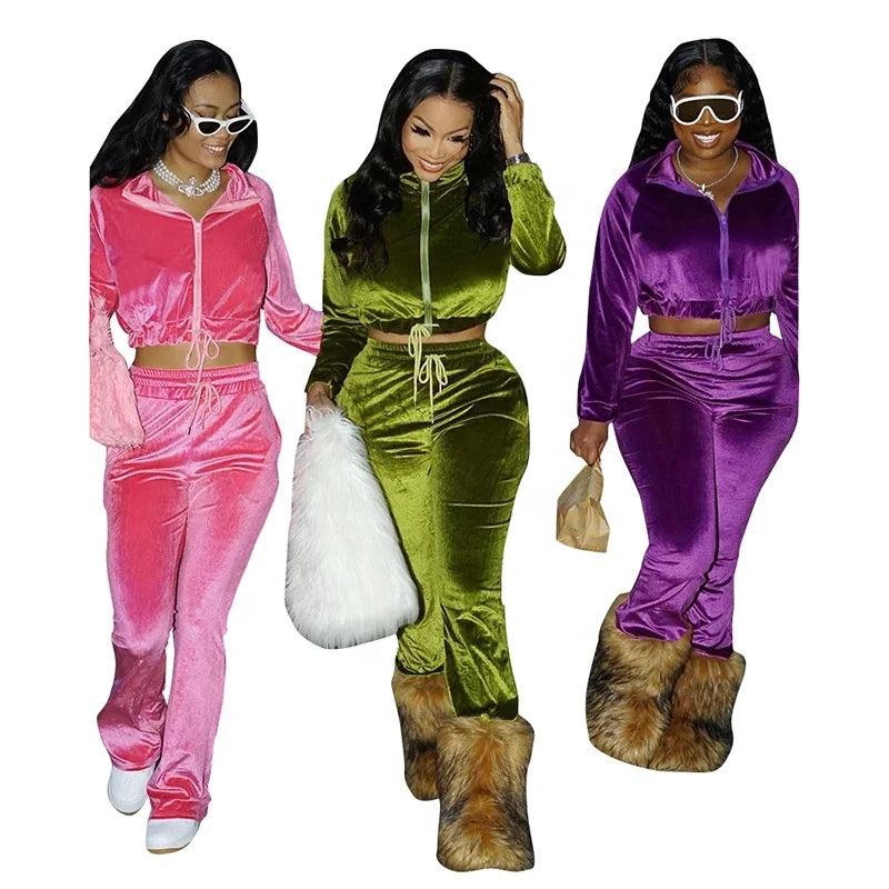 New Arrival 2024 Fall Winter Women's Clothing Two Piece Jogger Set Sport Zip up Tracksuit Women Velvet Sweatsuit