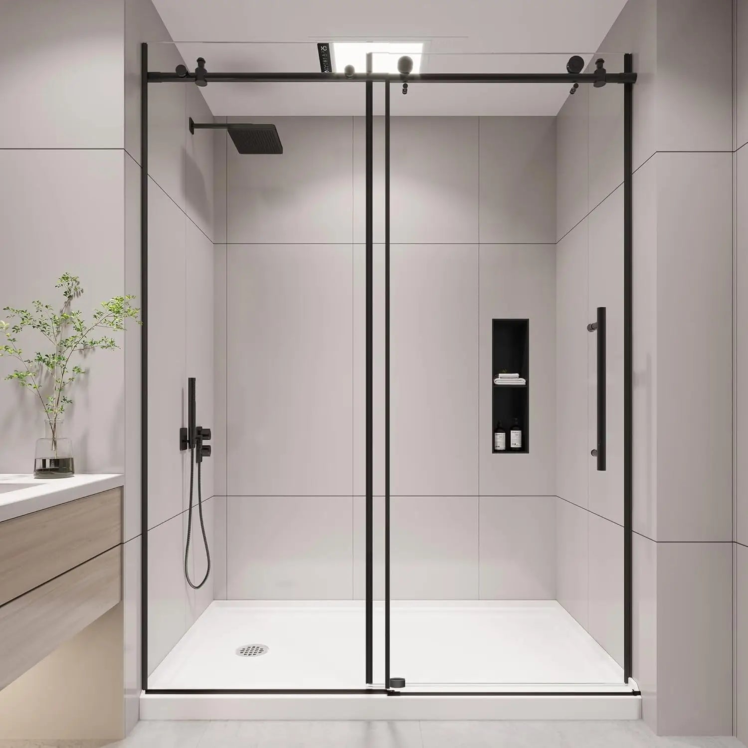 56-60" Wx76" H Sliding Frameless Glass Shower Door 1/4" (6mm) Thick Tempered With Explosion-Proof Film Nano Coating