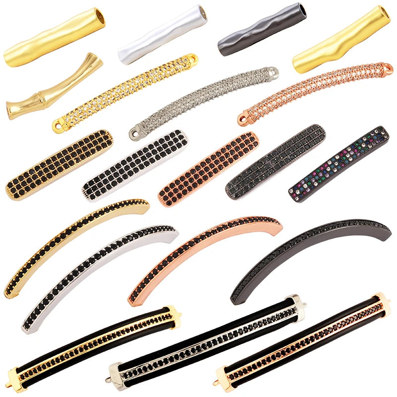 Delicacy Micro Pave Rainbow CZ Cubic Zirconia BeadsCurve Tube Space Rubber Pipe Bracelet Charms DIY Supplies Accessories N05