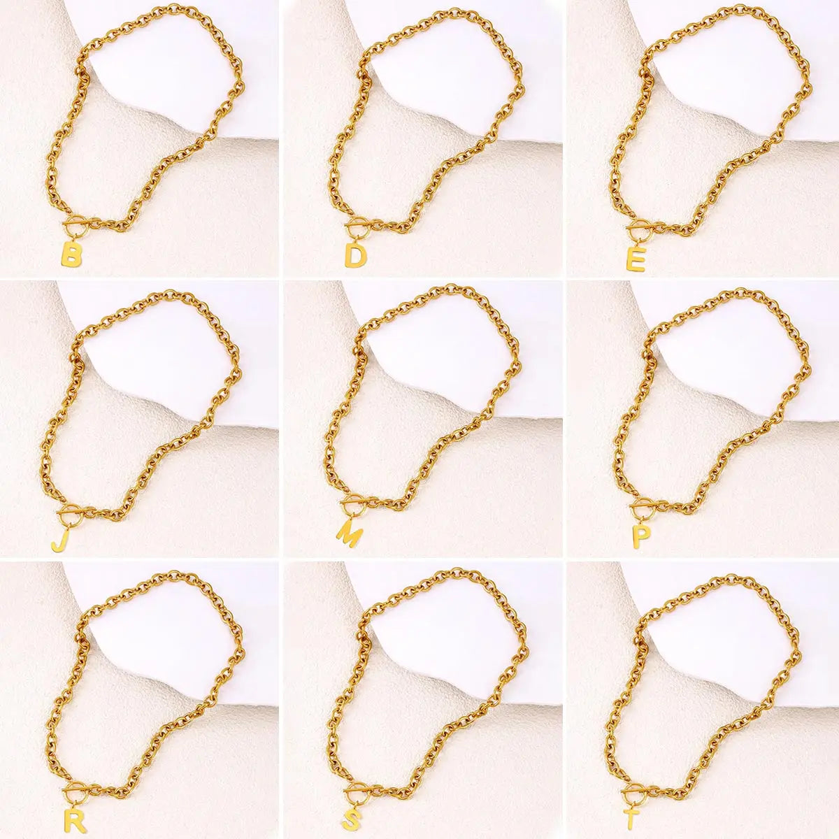 Vintage Initial Necklace for Women 18K Gold Plated Stainless Steel Bubble Letter Link Pendant Fashion Fine Jewelry for Gift