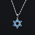 Judaica Jewish Star of David Chai Hebrew Israel Ocean Blue Fire Opal Pendant Necklace