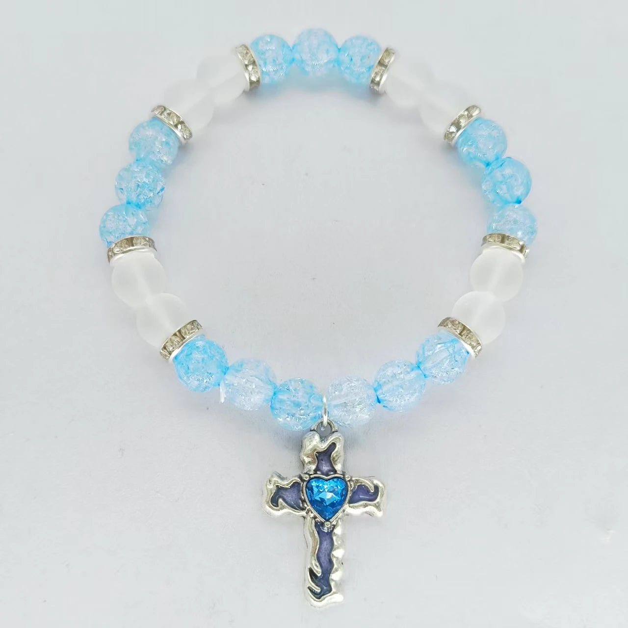 LC20250447 Wholesale Fashion Handmade Women Men Girl Lucky Crystal Glass Beaded Cross Charm Stretch Bracelet