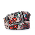 Men Punk Alloy Leather Belt Novelty Personalized Printing Adjustable Waist Belt Hip-hop Style Gothic Belt Pin Custom Color