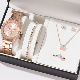 Luxury Watch Set Women Ring Necklace Earrings Fashion Rhinestone Wristwatch Female Casual Ladies Watches Bracelet Set