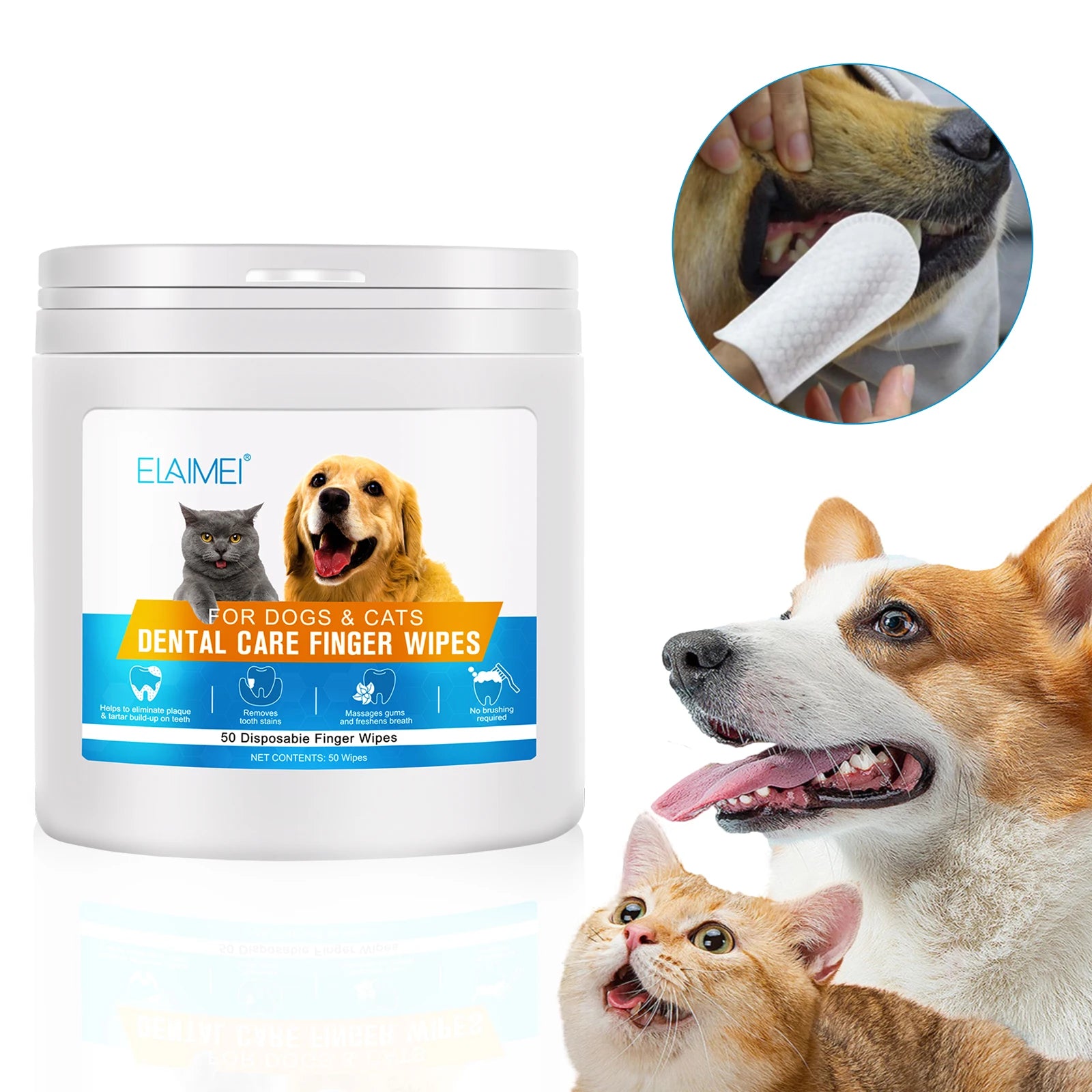 Wholesale Pet Dental Finger Wipes Natural Organic Pet Dental Care Products Wipes for Cats Dogs Teeth Eye Ear Cleaning