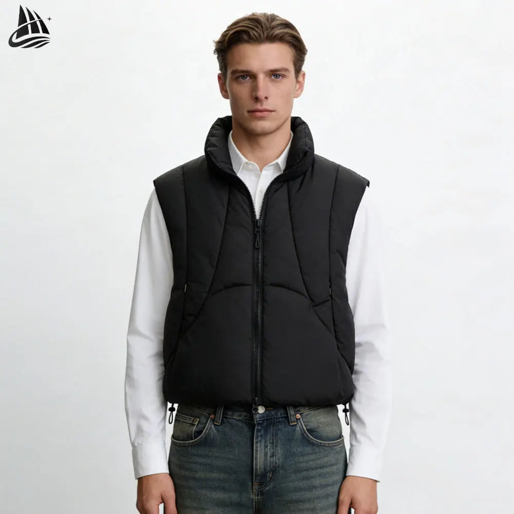 Custom Funnel Neck Short Gilet Cropped Down Puffer Vest for Men