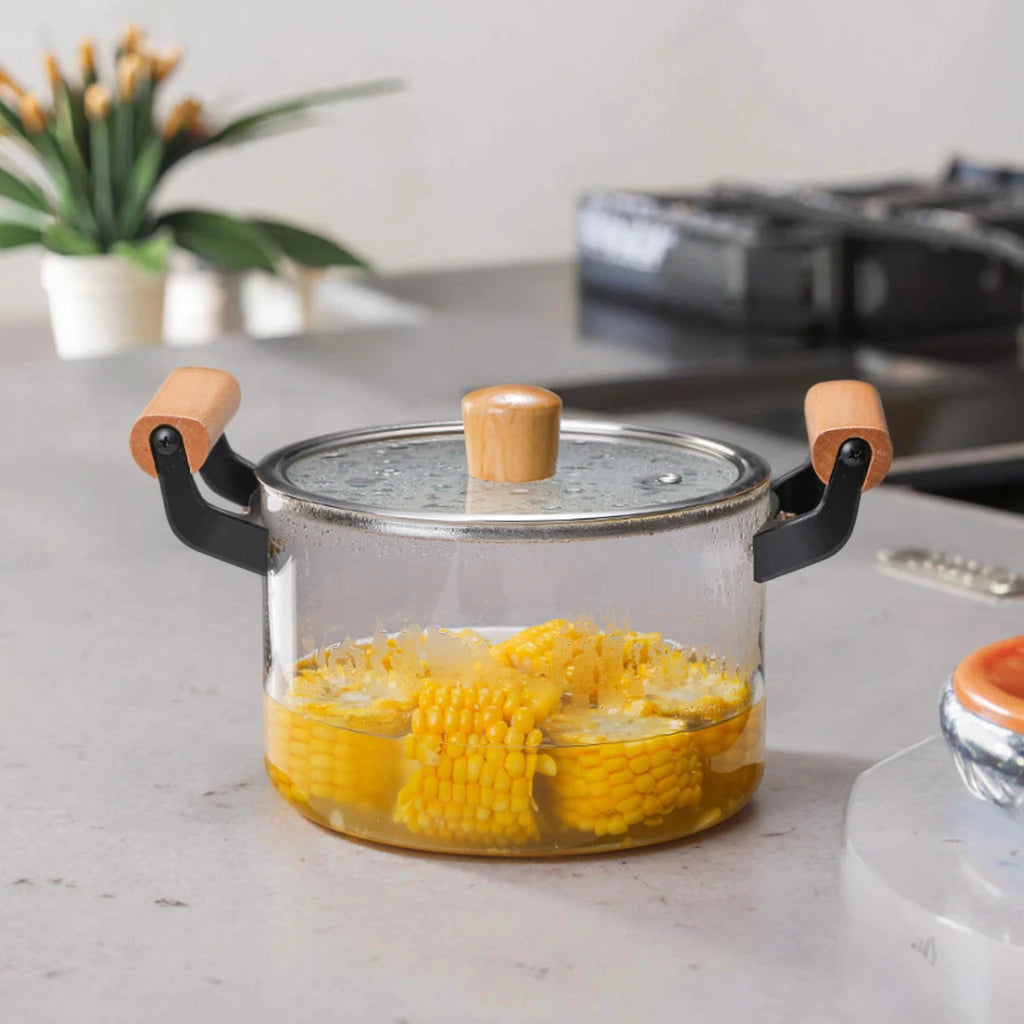 Hot Selling Classic Design High Borosilicate Glass Heat Pot with Cover Lid Large Capacity Kitchen & Travel Houseware