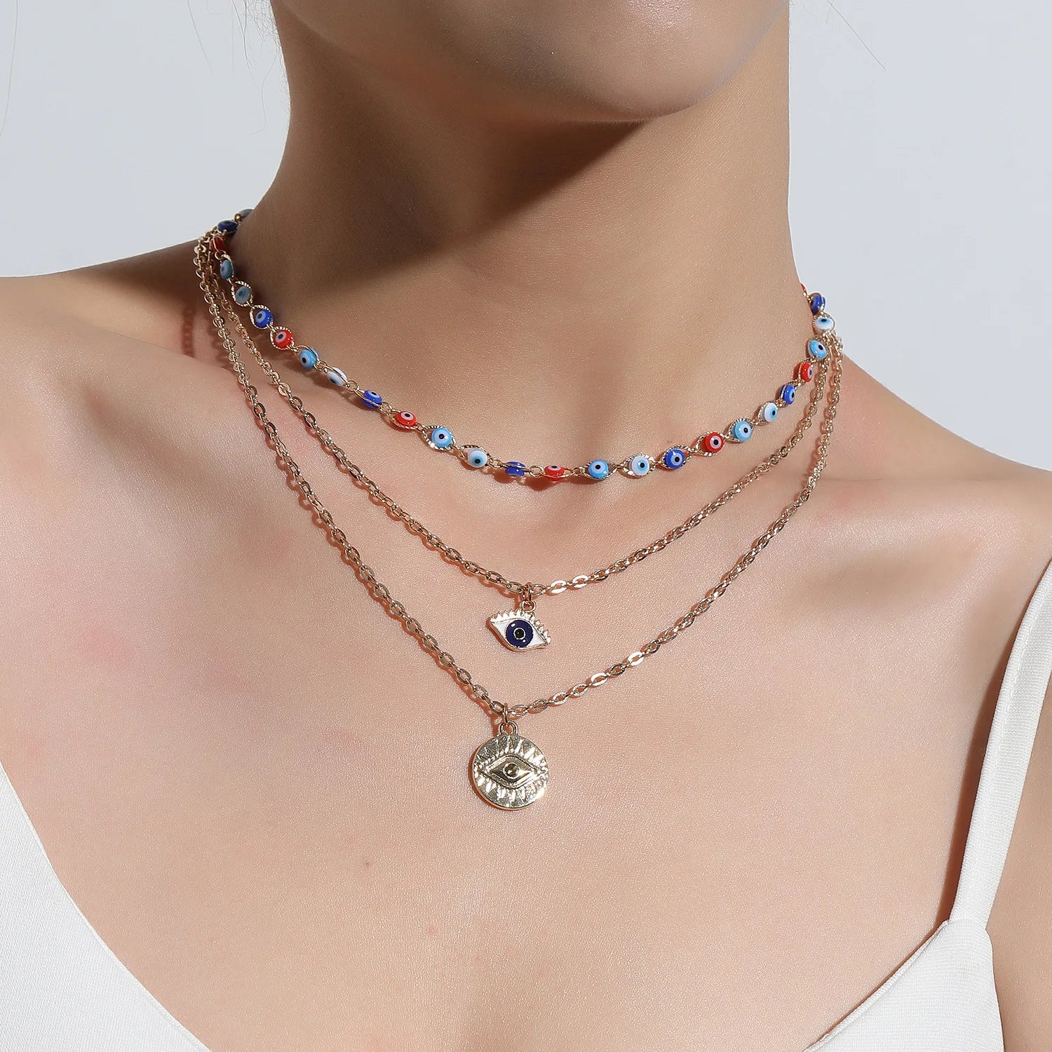 Bohemia Evil Eyes Jewelry Turkish Eyes Multilayer Necklaces for Women Vintage Layered Necklaces Choker Beads for Party Gift