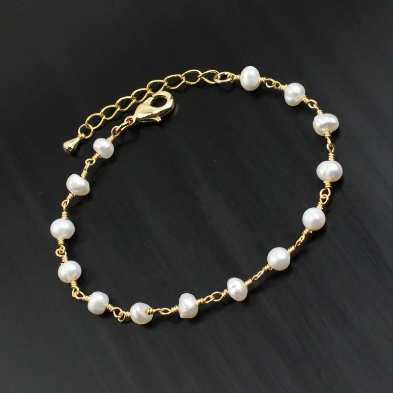 2020 Handmade Creative Natural Freshwater Pearl Brass Bracelet Women Fashion Simple Jewelry Wholesale