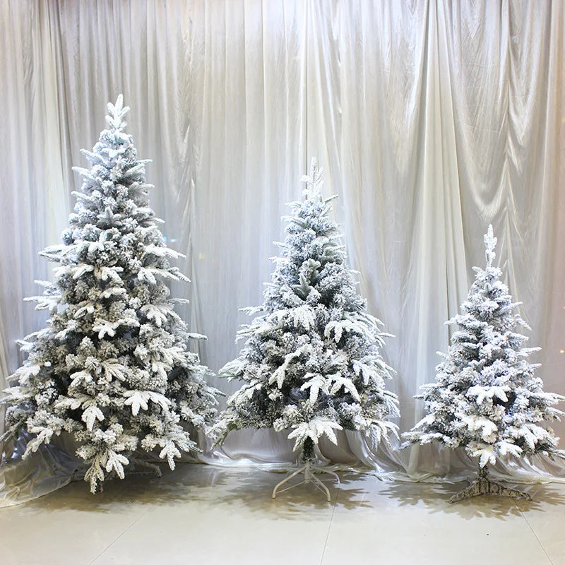 Q24 Factory Price Snow Christmas Tree 1.8M 2M Flocked PE Flocked Snowflake Christmas Tree Christmas Ornaments