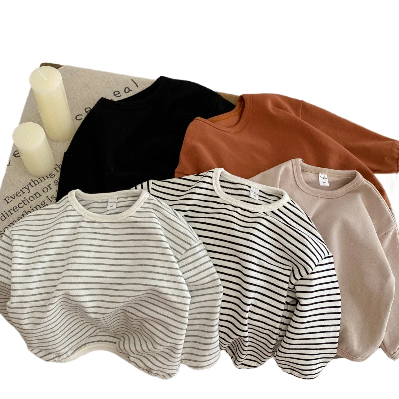Children's Bottoming Shirt 2025 Autumn Boys' and Girls' Round Neck Base Children's Striped Long Sleeve T-shirt