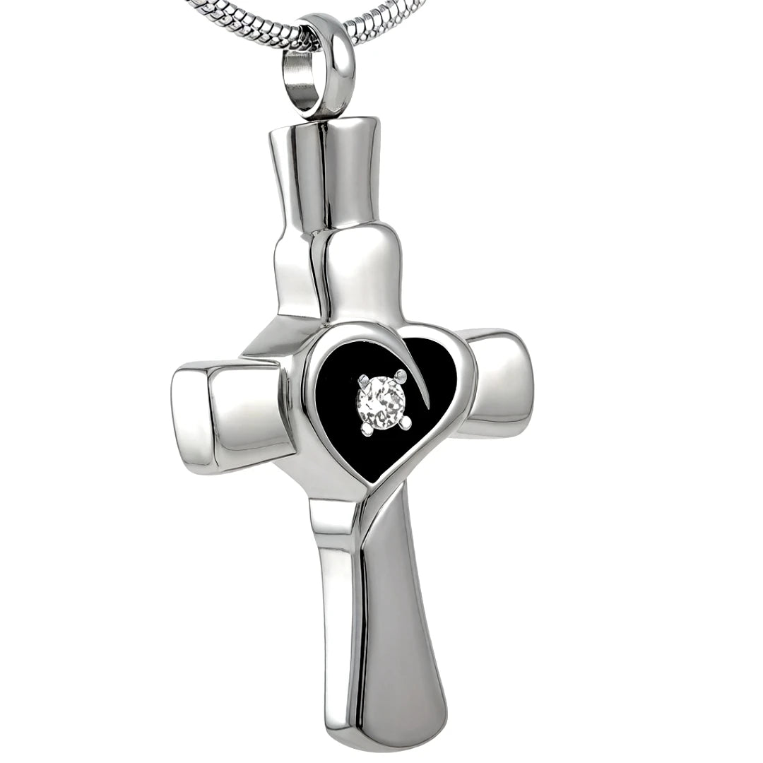 Crystal Heart Cross Ash Keepsake Cremation Memorial Casket Stainless Steel Celtic Cross Heart Urn Necklace Pendant Holder Locket
