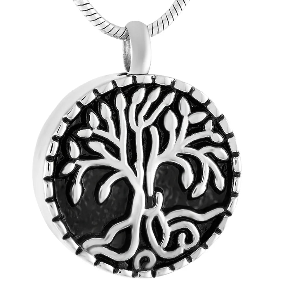 Christian Children's Round Memorial Necklace Ash Keepsake Tree Life Stainless Steel Cremation Charm Urn