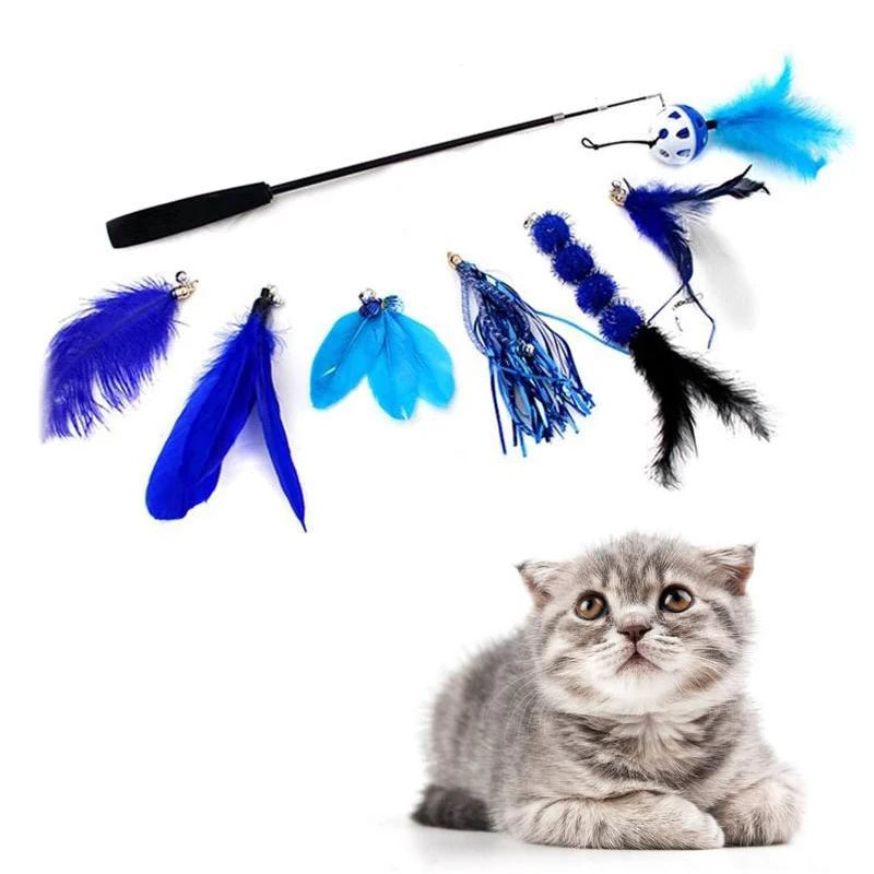 Retractable Funny Cat Stick Set Peacock Feather 8-piece Set Three-section Fishing Rod
