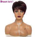 DREAM.ICE'S Hot Selling Natural Women Short Straight Bob Style Synthetic Hair Wigs With Bangs Mixed Burg Color Fashion Daily Wig