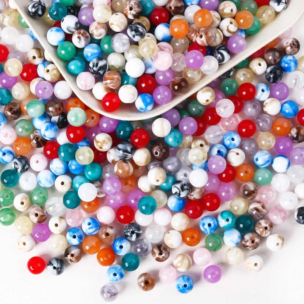 100pcs 8-16mm Acrylic Natural Beads Two Color Colorful Round Diy Bracelet Craft Beads for Jewelry Making