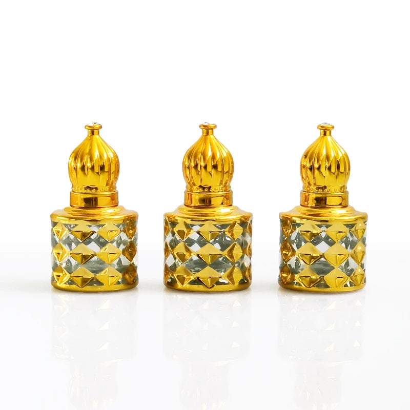 Middle Eastern Style Empty Refillable Mini Vintage 8ml Golden Glass Roller Perfume Bottles with Screen Printing and Roll on Cap