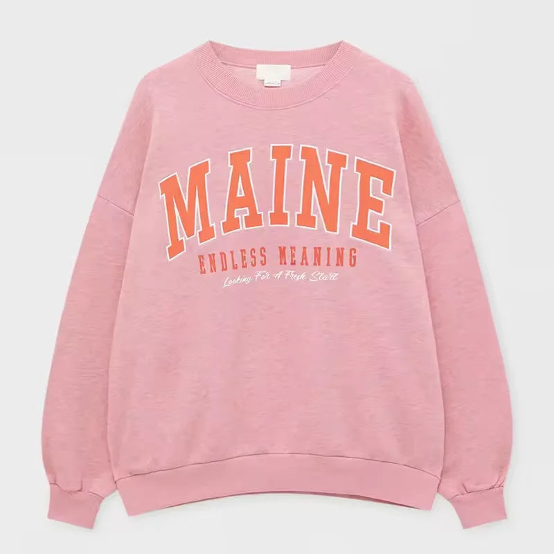 Custom Wholesale  Print Logo Oversize Pullover Spring Autumn Hot Pink Crew Neck Long Sleeve Sweatshirt