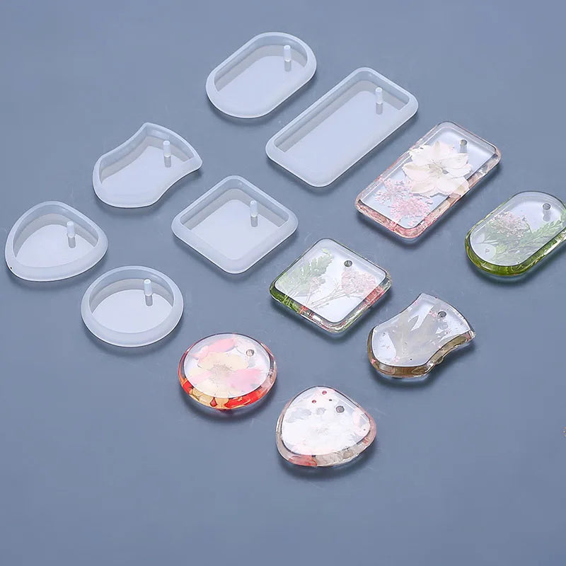 Early Riser DIY Heart Shaped Round Oval square Pendant Crystal Epoxy Silicone Keychain Mold Resin Mouldings for Jewelry Making