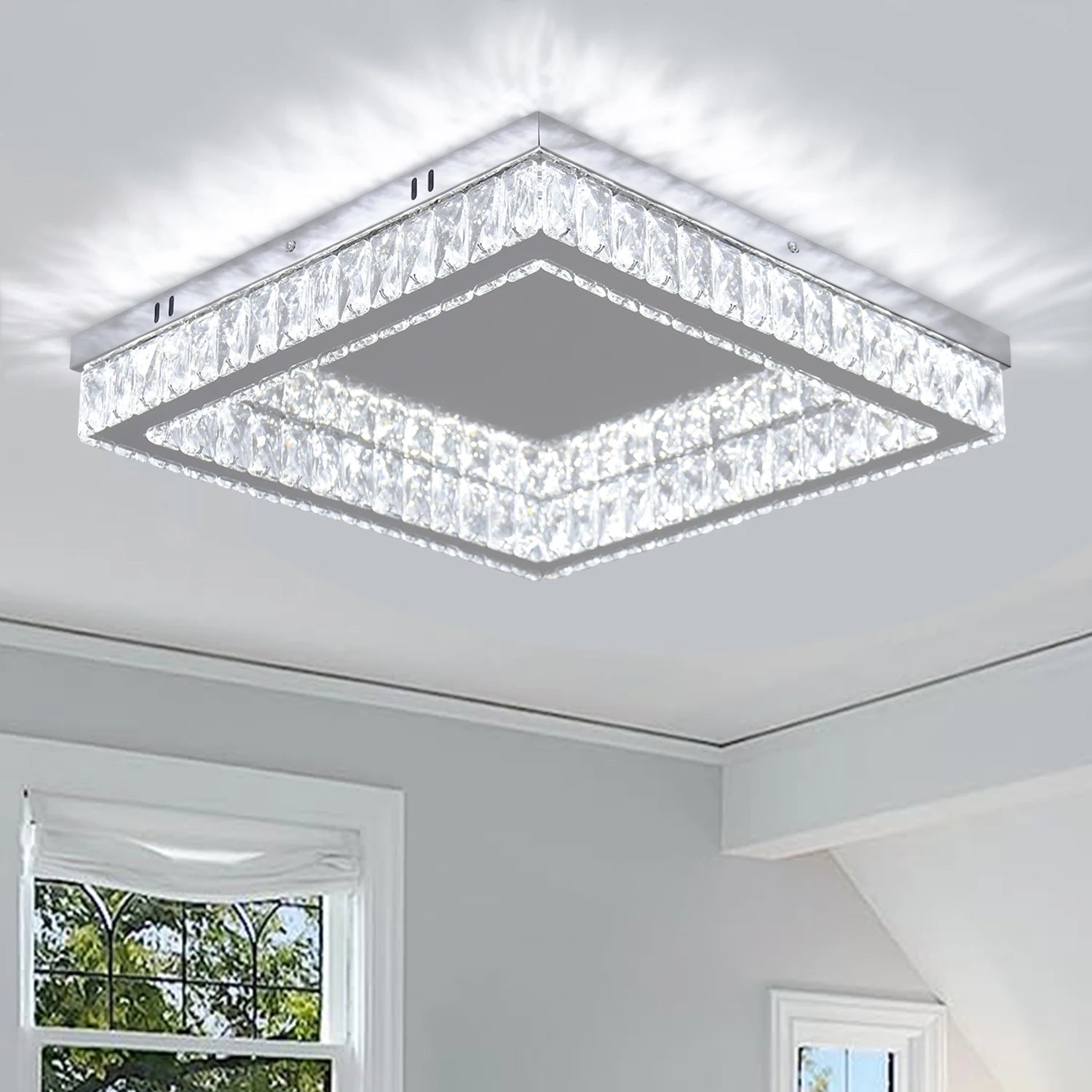 Modern K9 Crystal Ceiling Light Square 3D Printed Logo French Design Style New Modern Home Decorative Lights for Bedroom