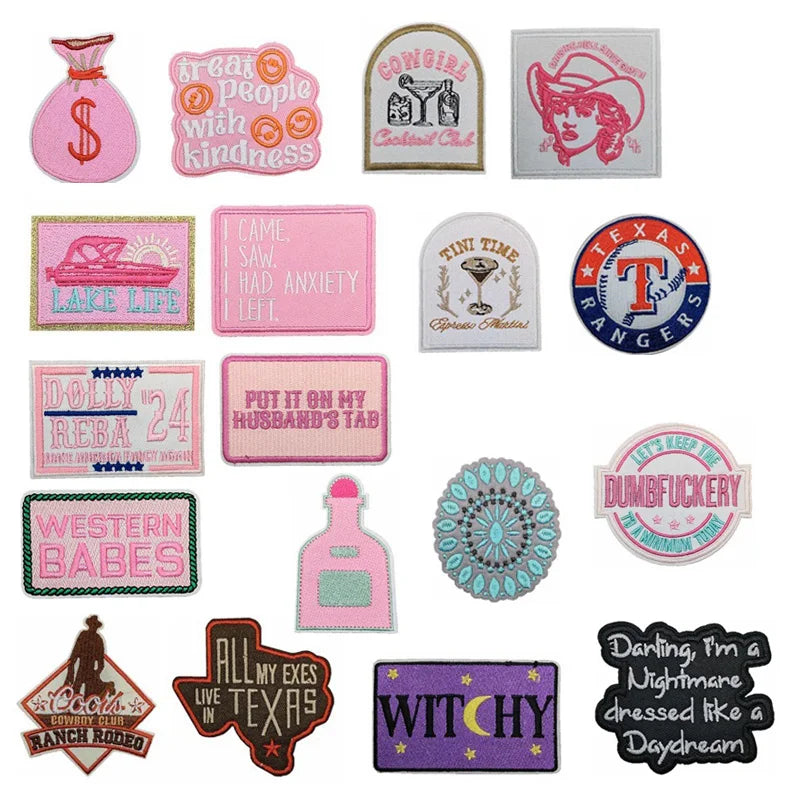 Embroidered Iron on pink Style Cowboy Patch for Clothing Hat Bag Decoration
