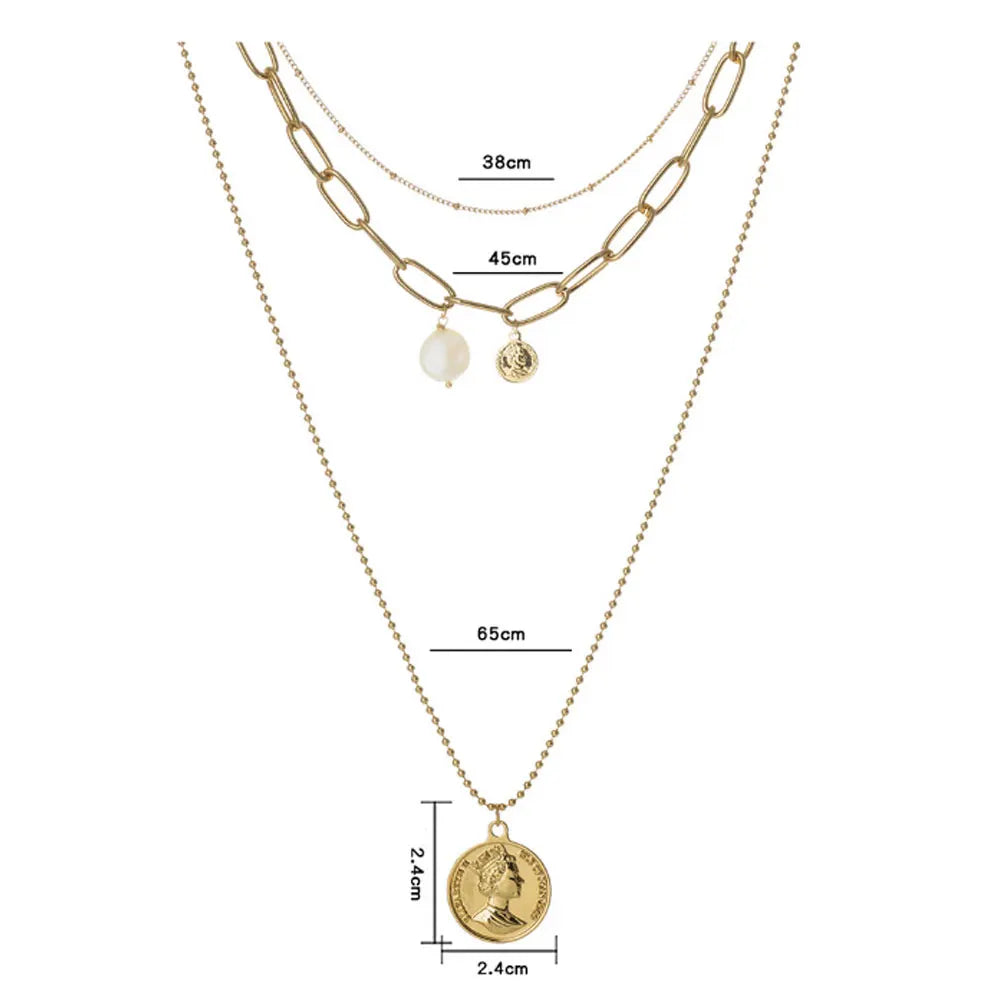 Fashion Cheap Multi Layered Chain Queen Elizabeth Alloy With Gold Plated Necklace