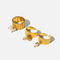 Minimalist 18k Gold Plated Stainless Steel Jewelry Charm Freshwater Pearl Pendant Wide Opening Finger Rings