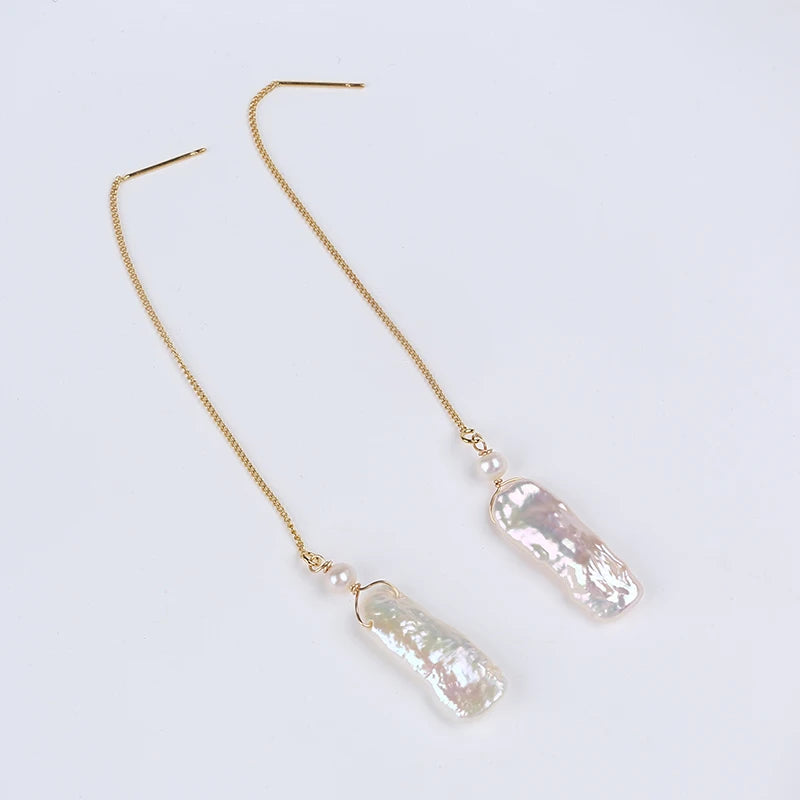 Wholesale Biwa Long Stick Baroque Freshwater Pearl Earrings for Woman