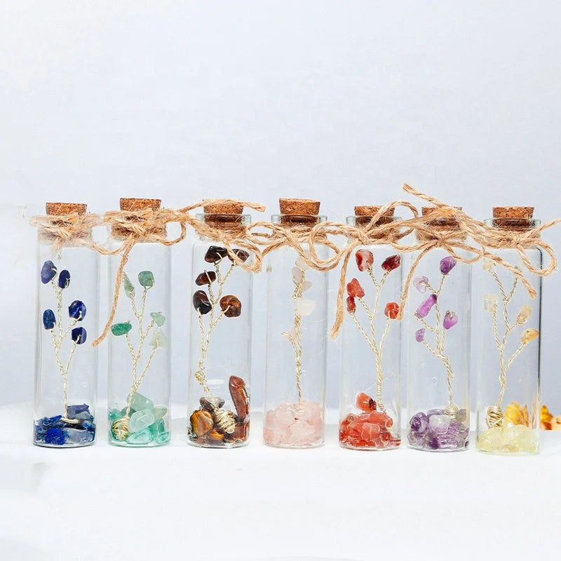 Natural Seven Color Gemstone Wishing Bottle Amethyst Crystal Chips Quartz Crystal Tree Drift Bottle
