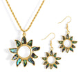 Hawaiian Jewelry Wholesale Abalone Shell Engraved Golden Sun Necklace Earring Set beach Jewelry for Polynesian