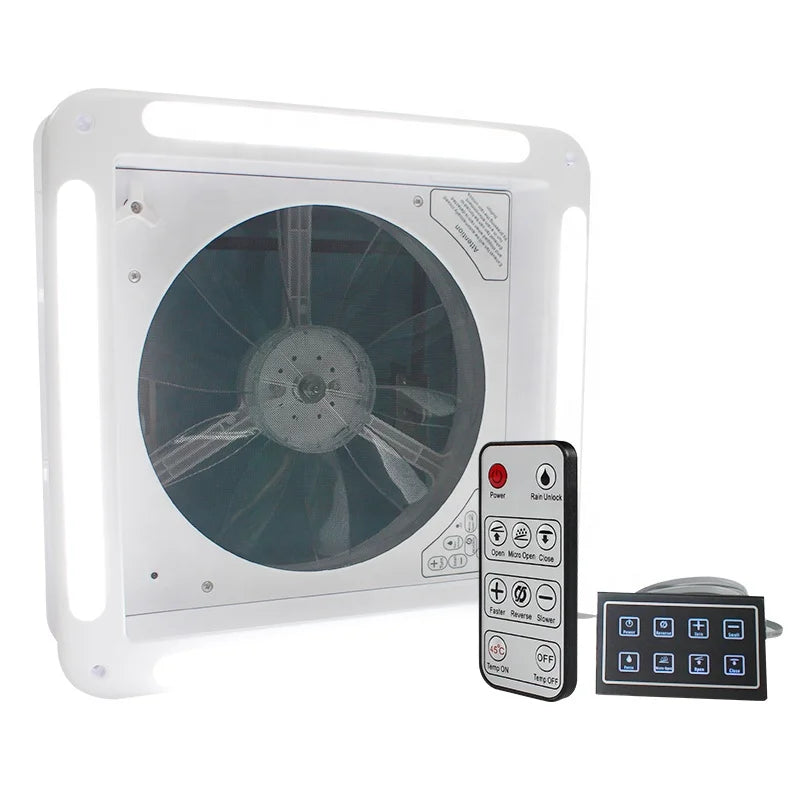 { HEYRV } 14'' 12V 340MM Electric Control 6 Speeds Adjustable with LED Remote Control Panel Caravan Camper Skylight RV Vent
