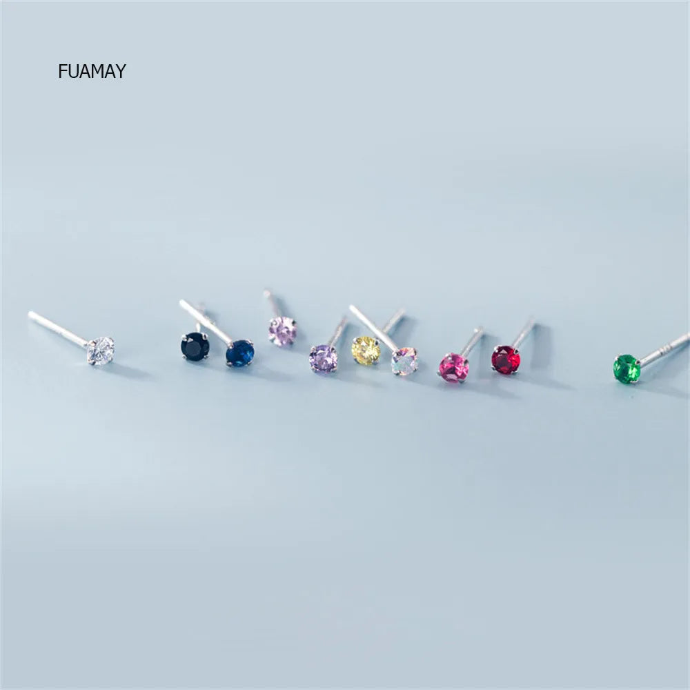 FUAMAY Luxury Colorful Crystal Earrings Studs Rhinestone Mini 2.5mm Solitaire Rhinestone Earrings