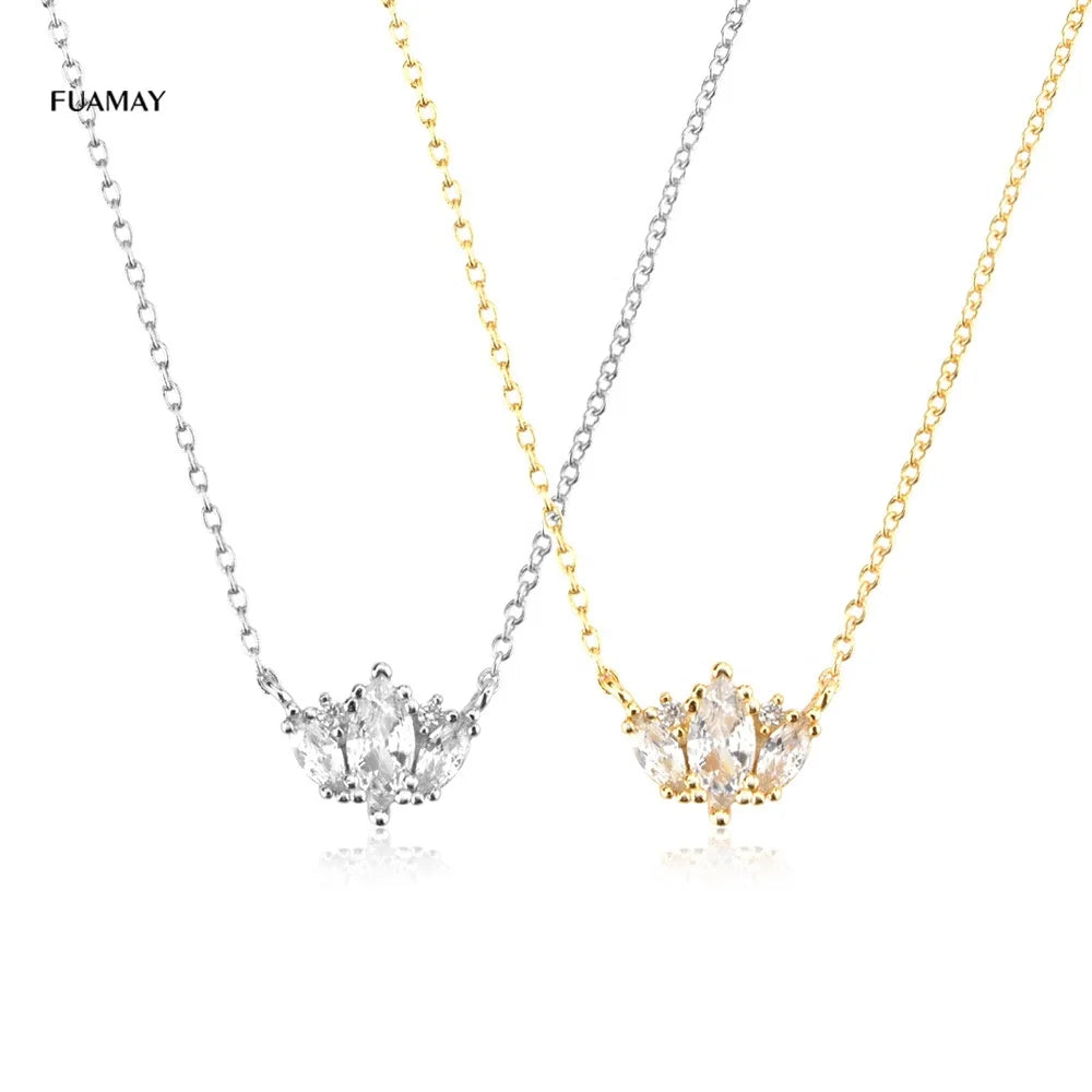 FUAMAY Dainty Jewelry Marquise Queen Princess Crown Necklaces with Long Chains Simple Diamond Pendant Necklaces