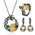 C7874 Abiding Tarnish Free Squirrel Simple Designs Animal 925 Sterling Silver Natural Chrome Diopside Jewellery Set Girls