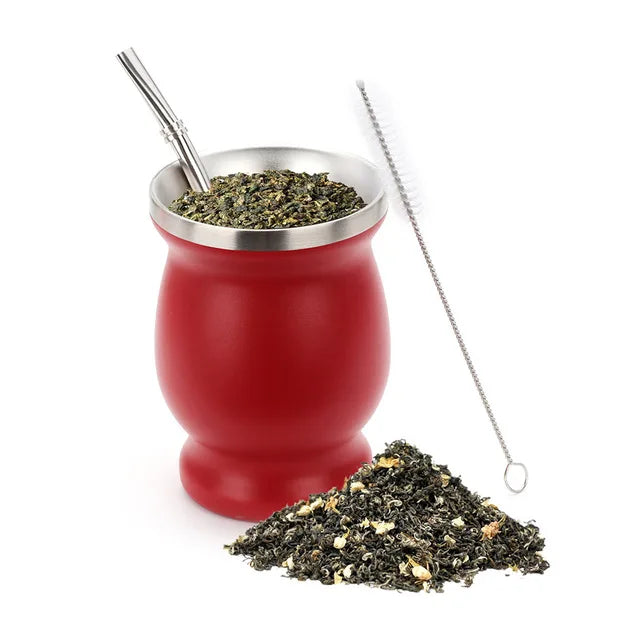 Hot Sale Argentine Yerba Mate Cup 18/8 Stainless Steel Double Wall with Mate Bombilla Straw Made Durable 304 Stainless Steel
