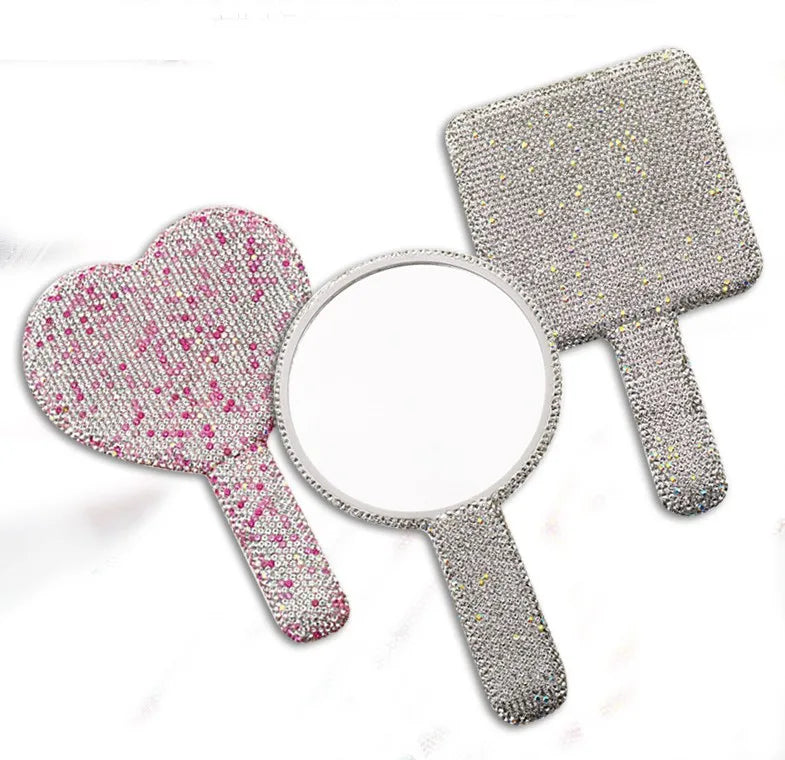 Customized Pocket Mirror Luxury Rhinestone Mirror Hand-held Makeup Mirror Foldable Portable Metal Silver Plastic Round Oppbag