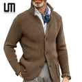 OEM ODM Fashion Design Men New Arrivals Winter Stand Collar Cardigan Knitted Jacket Coat Sweaters