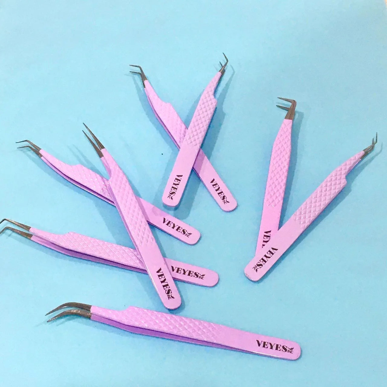 VEYES Private Label L-Shape Fiber Tip Tweezers 45 90 Degree Stainless Steel Eyelash Extension Tweezers for Volume Lash