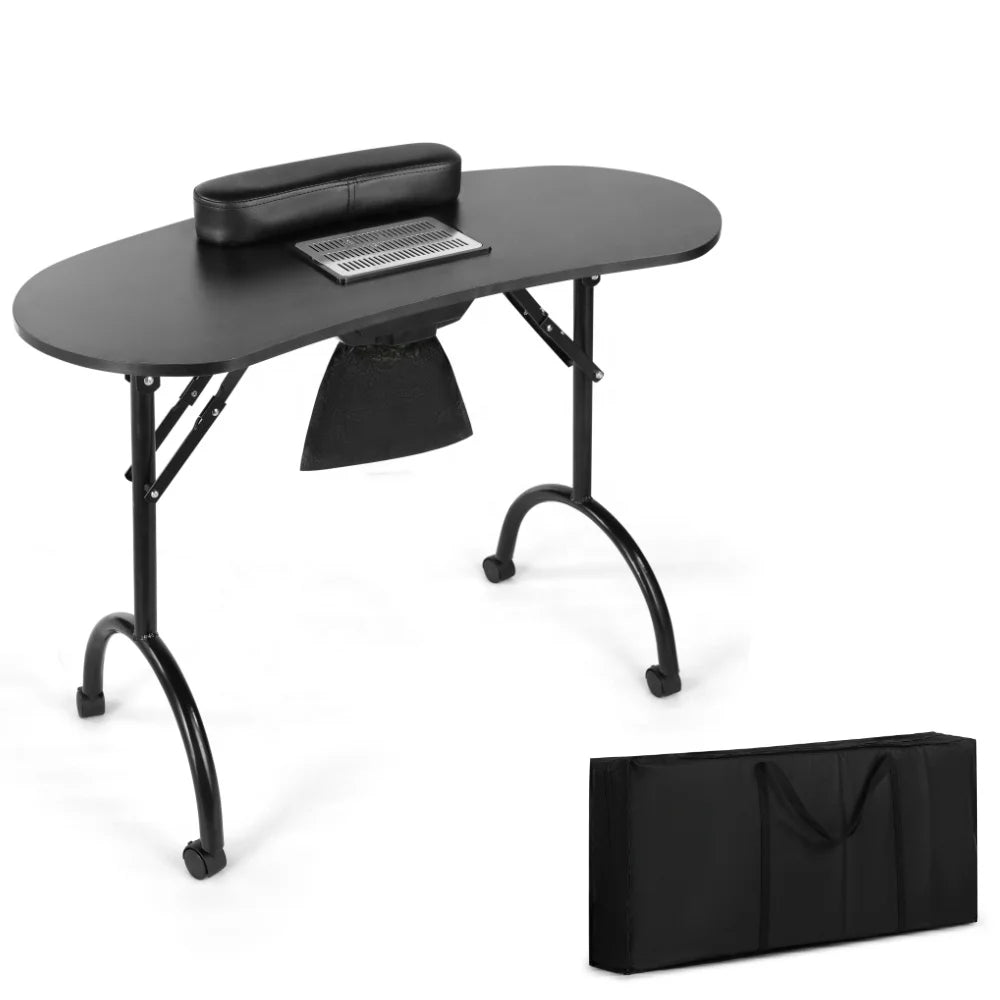 Portable Nail Table Manicure Table Black Folding Nail Table with Exhaust Nail Desk Beauty Salon