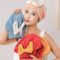 Double-Color Drying Hair Caps Thickening Coral Velvet Fleece Hair Towel with Bow Knot Wrap Princess Hat for Bathroom Use