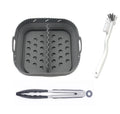 BPA Free Square Shape Silicone Air Fryer Liner Pot with Divider +Silicone Food Tong+Cleaning Brush Set 8.5inches for 6-9Qt Pot