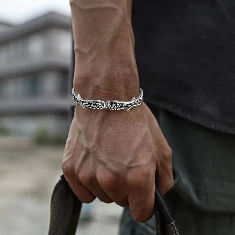 SC Jewelry 2024 Vintage Antique Silver Bracelets Personalized Thai Silver Plated Angel Wing Cuff Bracelets for Men