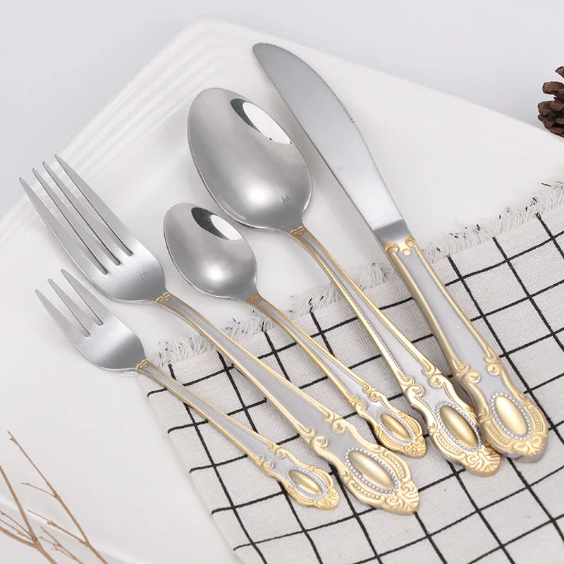 Hot Selling Eco-Friendly Stainless Steel Reusable Flatware Set Knife Spoon Fork Luxury Gold Cutlery Set for Party Use