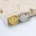 Customized Simple Stainless Steel Round Hollow-out Palm Leaf DIY Jewelry Pendant Charms (SZ102)
