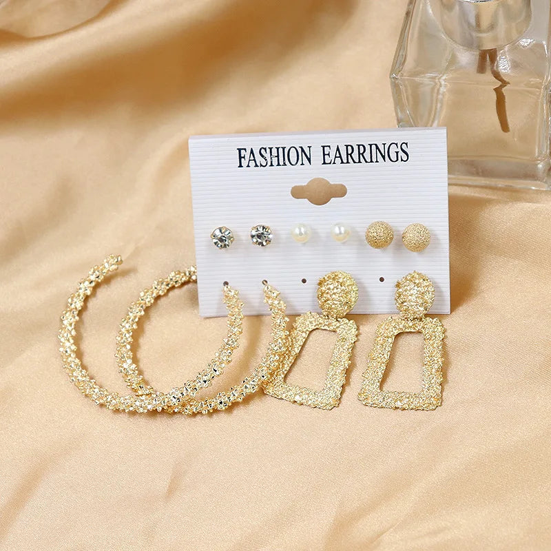 HOVANCI Women's Fashion Jewelry Korean Hoop Earrings Set Mixed Designs Gold Plated Dangle Stud Earrings Set