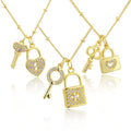18K New Arrived Key and Lock Fashion Chain Necklace Gold-plated Copper Pendant Inlaid With Zircon Jewelry Gifts