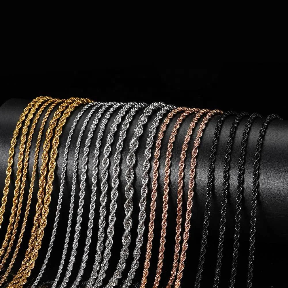 VEROMCA 3mm Stainless Steel Twist Chain Men and Women 18K Gold Plated Necklace Jewelry