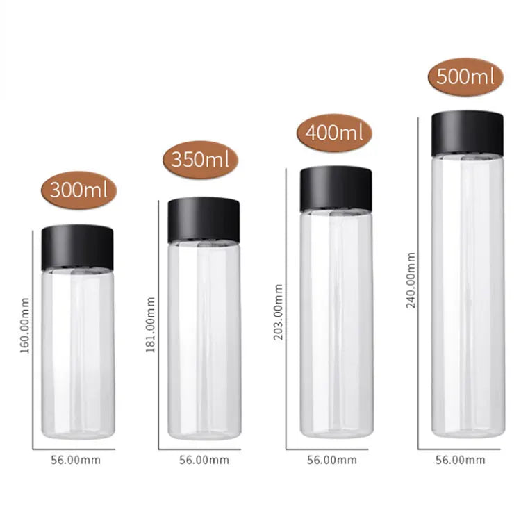 Wholesale Disposable Pet Plastic Juice Beverage Bottle Empty Transparent Plastic Water Bottle Slender With Lid Beverage Bottle